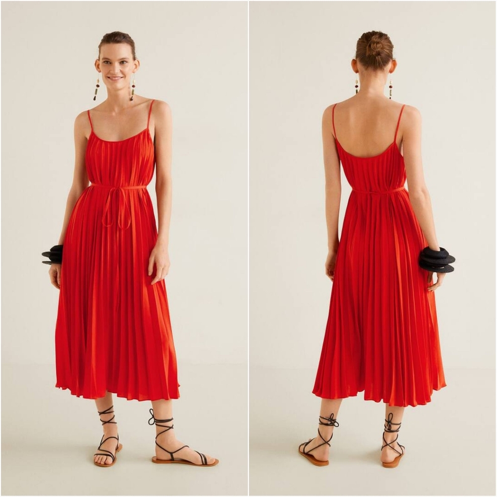 Mango Red Pleated Dress